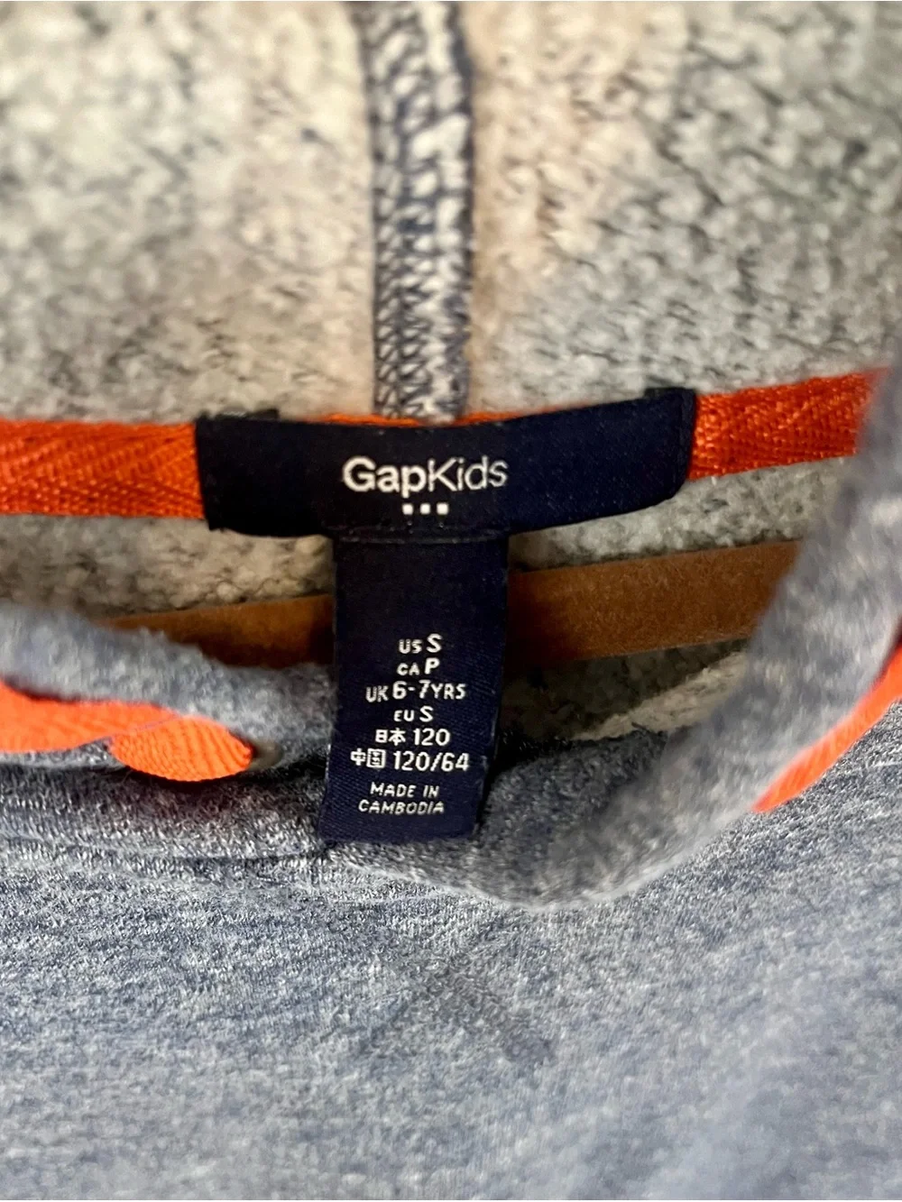 GAP Kids Heather Navy Short-Sleeve Hoodie with Orange Accent